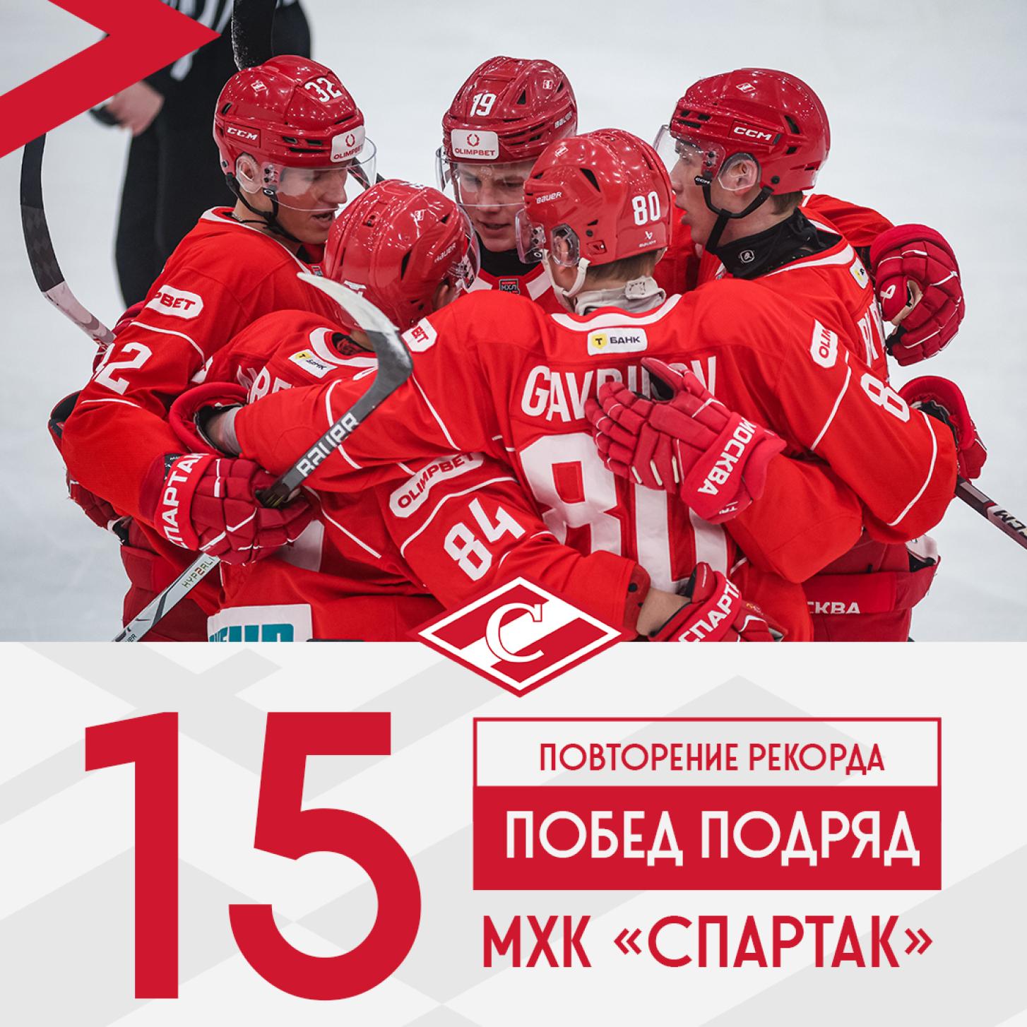 МХК «Спартак» повторил клубный рекорд, 15-я победа подряд!