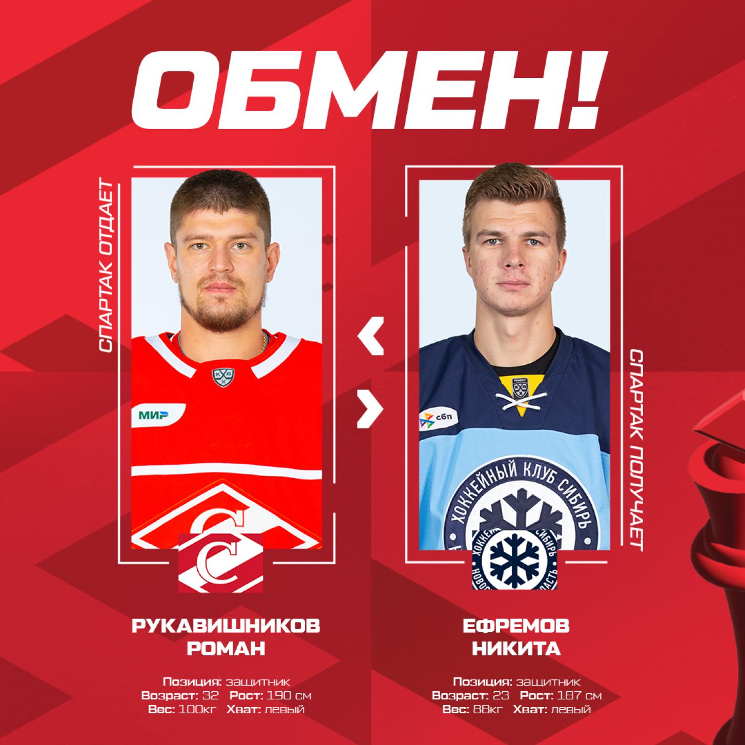 «Спартак» и «Сибирь» оформили обмен игроками