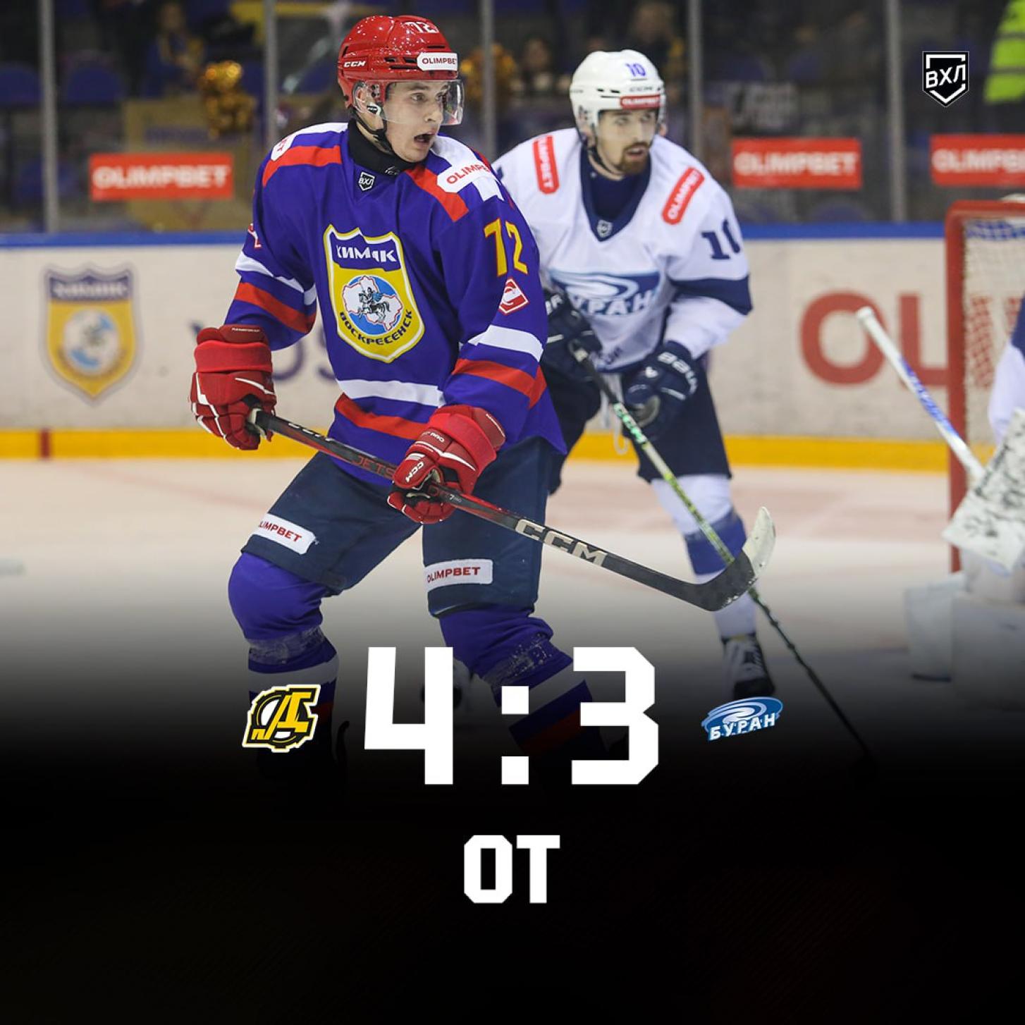 «Химик» одержал пятую победу подряд, над «Бураном» (4:3 ОТ)