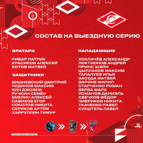 26 игроков «Спартака» – на выездную серию игр в Минске, Сочи и Нижнем Новгороде!